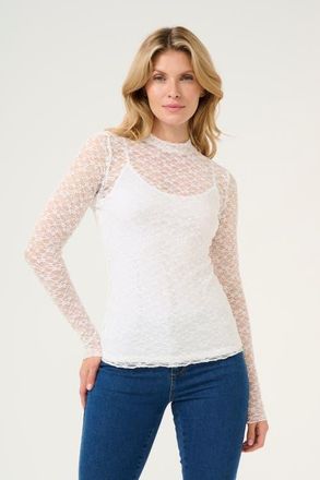 Kaffe KAjolia Long Sleeve Sheer Lace T-shirt in Chalk at Nordstrom, Size X-Small
