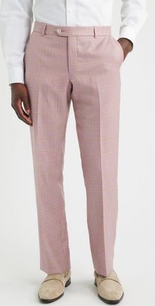 Berle Flat Front Check Wool & Linen Blend Dress Pants in Pink at Nordstrom, Size 40
