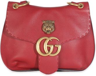 Gucci Red Pebbled Calfskin Marmont Animalier Shoulder Bag (Authentic Pre-Loved)