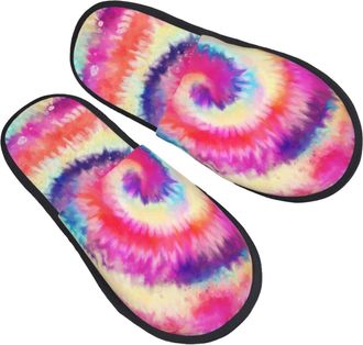 Generic House Slippers Rainbow Colorful Spiral Tie Dye Cozy Fuzzy Slippers Breathable Cotton Slipper For Hotel Room Bedroom M