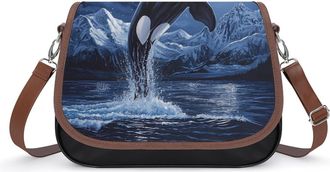 Generic Whale And Moon Small Womens Crossbody Bags Shoulder Handbag with Adjustable Strap for Travel