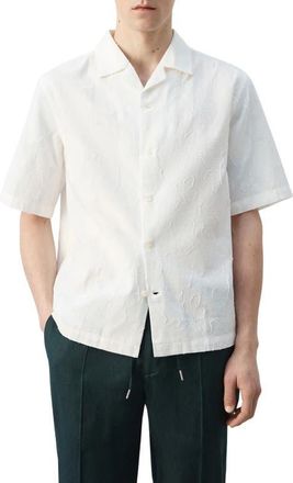 Mango Floral Jacquard Cotton & Linen Camp Shirt in Off White at Nordstrom, Size Medium