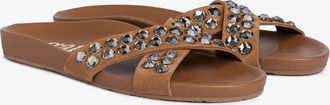 Pedro Garcia Brown suede crystal flat slide | Analis | Fall-winter 26 |