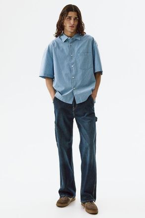 H&M Relaxed Fit Cotton Shirt in Light Blue/checked at Nordstrom, Size Xx-Large