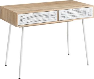 Beliani Escritorio Para Oficina En Casa Con Superficie De Madera Y Cajones Estilo Escandinavo Marr&oacute;n Claro Chula