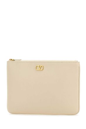 Valentino Garavani Signature Leather Clutch - Beige