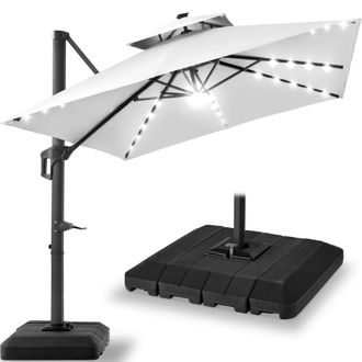Best Choice Products 12x12ft 2-Tier Square Outdoor Solar LED Cantilever Umbrella w/ 360-Rotating Base - Sky Blue