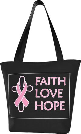 AOOEDM Tote Bag Breast Cancer Ribbon Faith Love Hope Shopping Bags Small Reusable Market Bag Beach Tote Bags Travel Totes