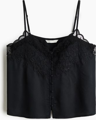 H&M Viskosetop mit aufgestickten Details - Schwarz
