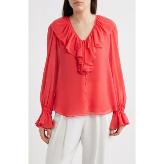 Kobi Halperin Joslyn Ruffle Top in Bright Coral at Nordstrom, Size Xx-Large