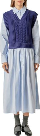 English Factory Vest Mixed Media Maxi Shirtdress in Dark Navy at Nordstrom, Size X-Small