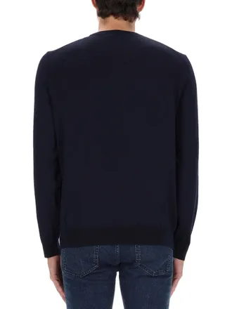 HUGO BOSS Virgin Wool Logo Sweater - Blue