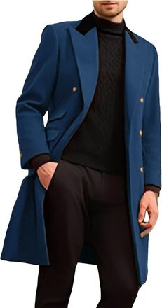 Generic Mens 3/4 Long Overcoat Jacket - Mens Overcoat Business Casual Outwear Regular Fit Overcoat Warm Military Coat Full Length Men Thick Trenchcoats Single