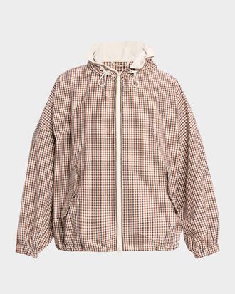 Brunello Cucinelli Daks Check Tafetta Track Jacket With Monili Trim