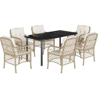 vidaXL Set Comedor De Jard&iacute;n 7 Pzas Con Cojines Rat&aacute;n Sint&eacute;tico Beige Vidaxl