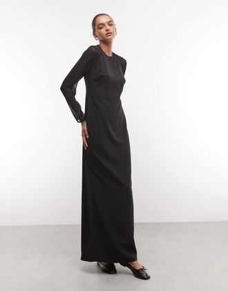 Ralph Lauren vestito lungo con maniche in rete nero