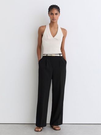 Reiss Black Tall Elasticated-waist Wide-leg Twill Trousers, 18