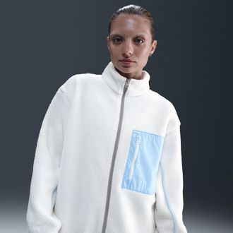 Nike Womens Nike Sportswear Full-Zip High-Pile Fleece Jacket in White | IM7484-133