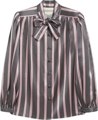 Valentino Gestreept Zijden Blouse met Strik - Dames - Overhemden - Veelkleurig - L - Overhemden