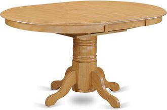 East West Furniture Avon Single Pedestal Oval Table With 18 Butterfly leaf, Oak Finish