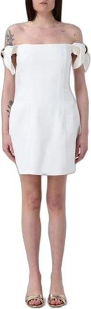 Elisabetta Franchi Jurk met blote schouders en gedrapeerde mouwen - Dames - Korte kleedjes - Wit - L - Kleedjes