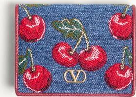 Valentino Garavani VLogo Signature Denim Wallet With Cherryfic Embroidery Wo