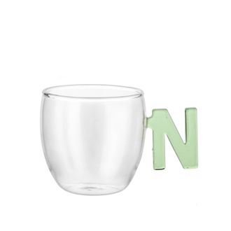 KASANOVA Tazzina caff&egrave; lettera N verde in vetro borosilicato, 150 ml