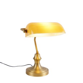 QAZQA Cl&aacute;sico/antiguo L&aacute;mpara De Notario Cl&aacute;sica De Bronce Con Cristal &Aacute;mbar - Banker Vidrio /acero Alargada Adecuado Para Led Max. 1 X 60 Watt - Qazqa