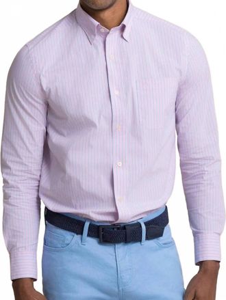 Southern Tide Amelia Island Stripe Charleston Sport Shirt In Sea Pink