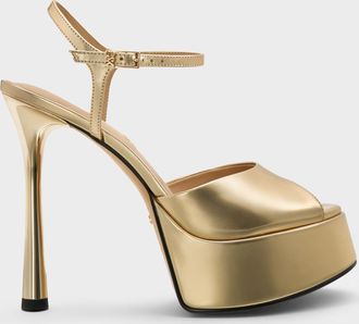 Charles & Keith Francesca Metallic Leather Peep-Toe Platform Heels