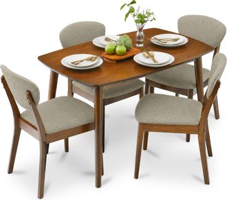 Best Choice Products 5-Piece Compact Wooden Mid-Century Modern Dining Set w/ 4 Chairs, Padded Seat & Back