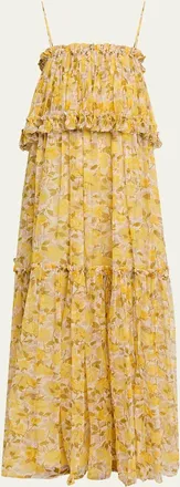 Chlo&eacute; Rose-Print Tiered Ruffle Maxi Dress
