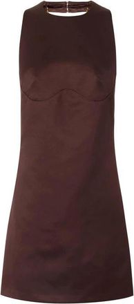 Elisabetta Franchi Mini-jurk in duchesse-satijn met halsketting - Dames - Feestkleedjes - Bruin - M - Satijn - Kleedjes
