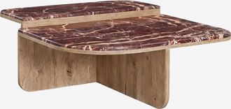 Sklum Mesa De Centro 90x90 Cm En Piedra Natural Y Madera De Mango Clotsh Sklum