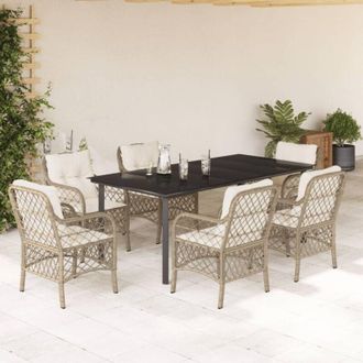 vidaXL Set Comedor De Jard&iacute;n 7 Pzas Con Cojines Rat&aacute;n Sint&eacute;tico Beige Vidaxl