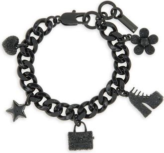 Marc Jacobs Mini Icon Pav&eacute; Charm Bracelet in Black/Crystal at Nordstrom