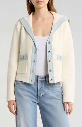 ASTR the Label Briley Mixed Media Sailor Cardigan in Ivory at Nordstrom, Size X-Small