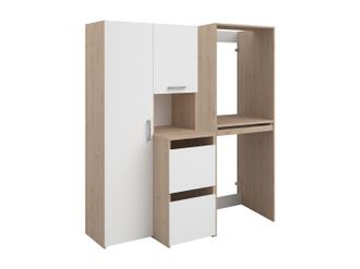 Vente-Unique Mueble para lavadora y secadora con armarios y columna de almacenamiento - Natural claro y blanco - An. 156 x Alt. 184 - ERKANO