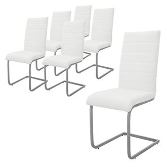 ML Design Ml-design Set 6x Sillas De Comedor Basculante Con Respaldo Alto Asiento Cantilever Blanco De Polipiel Tapizado Con Patas De Metal Sill&oacute;n Dise&ntilde;o Ergon&oacute;