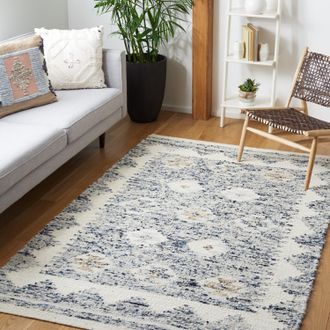 Safavieh Manhattan Hand Made Area rug, Ivory / Blue Traditional Style Non-Shedding