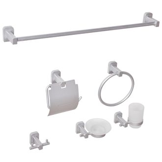 Beliani Beliani - Conjunto De 6 Accesorios De Ba&ntilde;o Estilo Elegante De Aluminio Con Vaso Y Jabonera Plateado Pocone