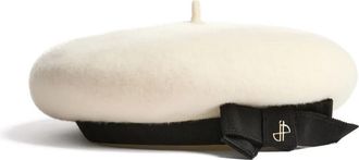 Patou grosgrain-bow wool beret - women - Wool Felt/Cotton/Viscose - M - Neutrals