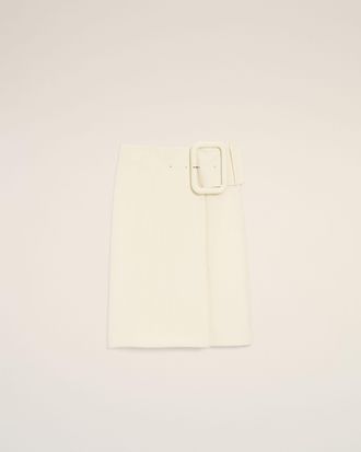 Ami White New Wool Big Buckle Belted Midi Skirt White - 36 - for Women