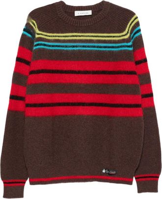Lanvin Knitted Sweater in Rich Brown with Striped Accents