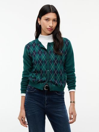 Tommy Hilfiger Womens Tommy Jeans Argyle Crewneck Cardigan - Elegant Green - XXS