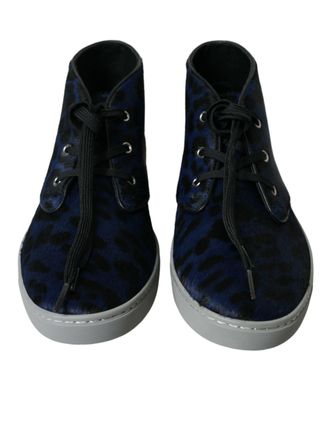 Dolce & Gabbana Blue Calfskin Leopard Mid Top Sneakers Mens Shoes