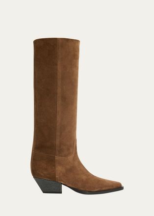 Brunello Cucinelli 25mm Monili-Heel Suede Knee-High Boots