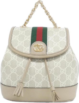 Gucci Beige White Gg Supreme Leather Backpack (Pre-Owned)
