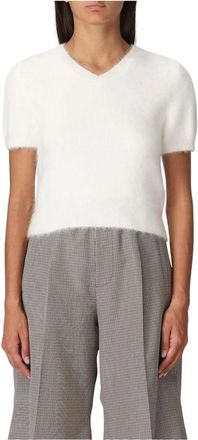 Maison Margiela V-neck Knitwear, female, White, XS, Elegant White Mohair Jumper