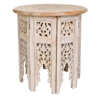 Wanderlust Deco Mesa de centro de madera artesanal blanco 45x45x45